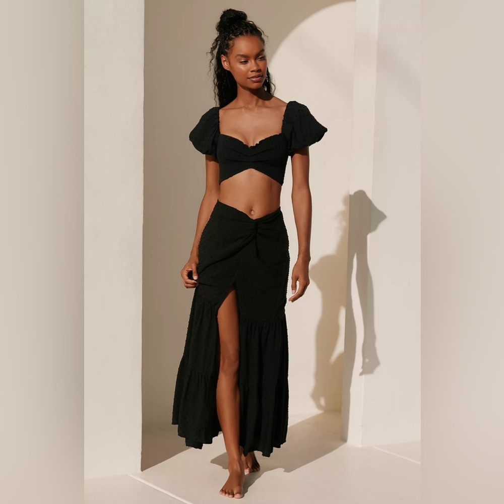 Peixoto Valentina Side-Slit Swiss Dot Maxi Skirt